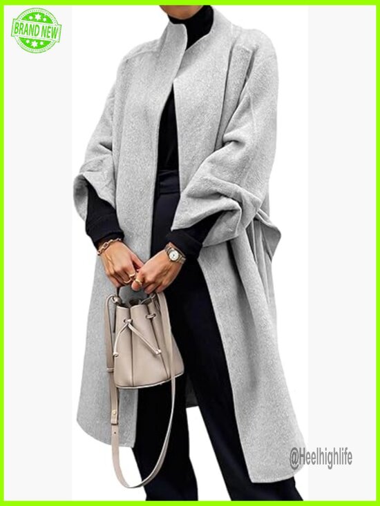Jackets & Blazers - Wool Blend Wrap Pea Coat Oversized Open Front Long Coat